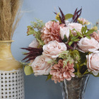 Arranjo Rosas E Dálias Artificial No Vaso De Vidro | Formosin